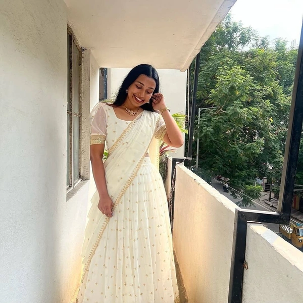 Azorte Fashion Trending Stitched Faux Georgette Lehenga Choli with Sequins Embroidery - White