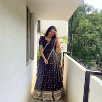 Azorte Fashion Trending Stitched Faux Georgette Lehenga Choli with Sequins Embroidery - Black