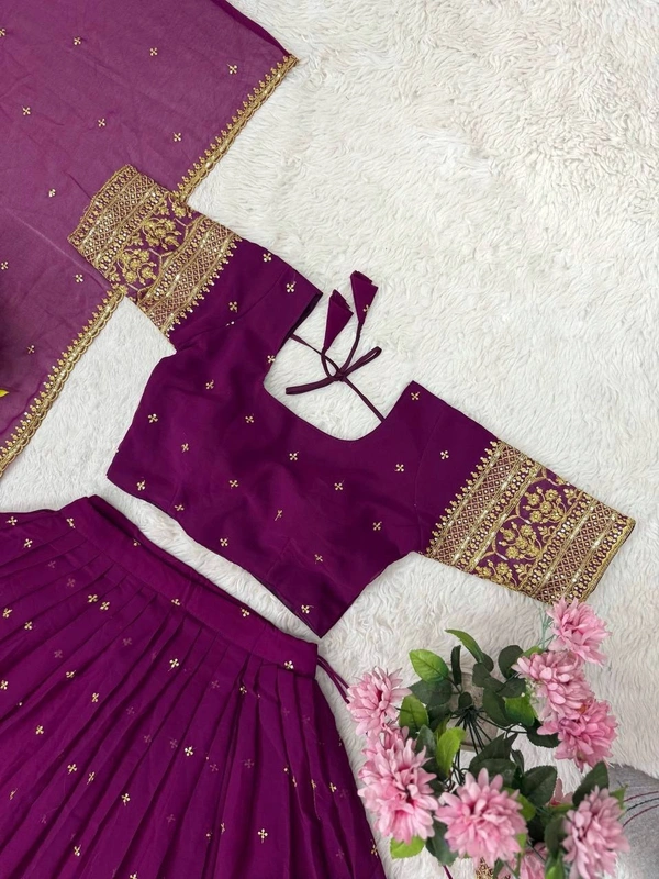 Azorte Fashion Trending Stitched Faux Georgette Lehenga Choli with Sequins Embroidery - Purple