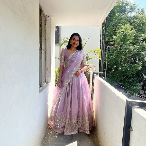 Azorte Fashion Trending Soft Chinnon Silk Lehenga with Sequins Embroidery – Perfect for New Year & Festive Season - Can Can