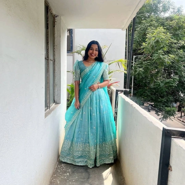 Azorte Fashion Trending Soft Chinnon Silk Lehenga with Sequins Embroidery – Perfect for New Year & Festive Season - Downy