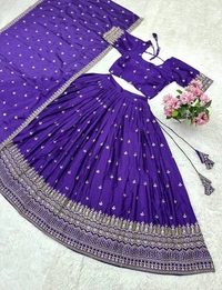 Azorte Fashion Trending Soft Chinnon Silk Lehenga with Sequins Embroidery – Perfect for New Year & Festive Season - Blue