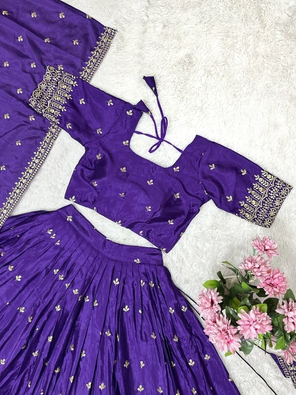 Azorte Fashion Trending Soft Chinnon Silk Lehenga with Sequins Embroidery – Perfect for New Year & Festive Season - Blue