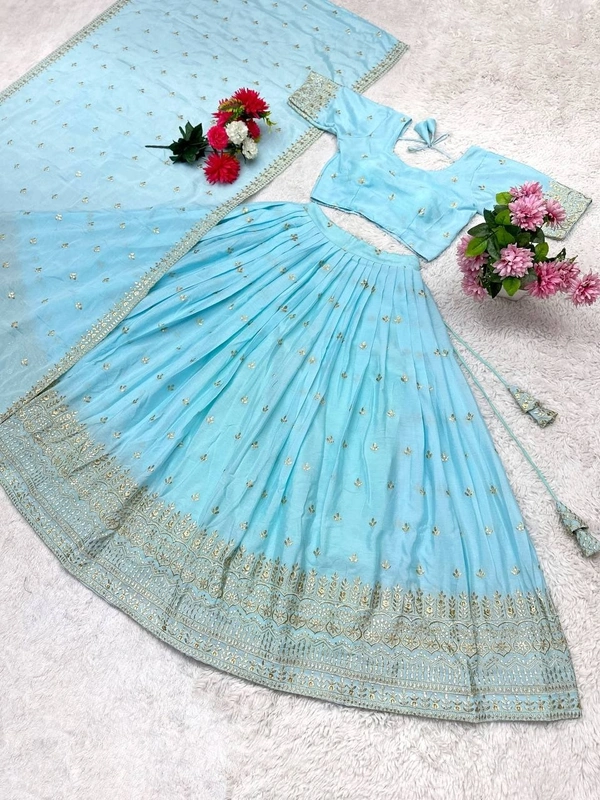 Azorte Fashion Trending Soft Chinnon Silk Lehenga with Sequins Embroidery – Perfect for New Year & Festive Season - Downy