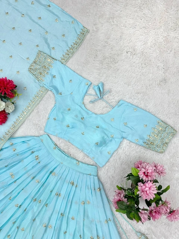 Azorte Fashion Trending Soft Chinnon Silk Lehenga with Sequins Embroidery – Perfect for New Year & Festive Season - Downy