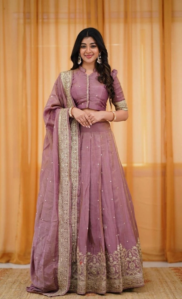 Azorte Fashion Pongal Special Soft Tissue Silk Lehenga with Sequins Embroidery – Festive Elegance - Turkish Rose