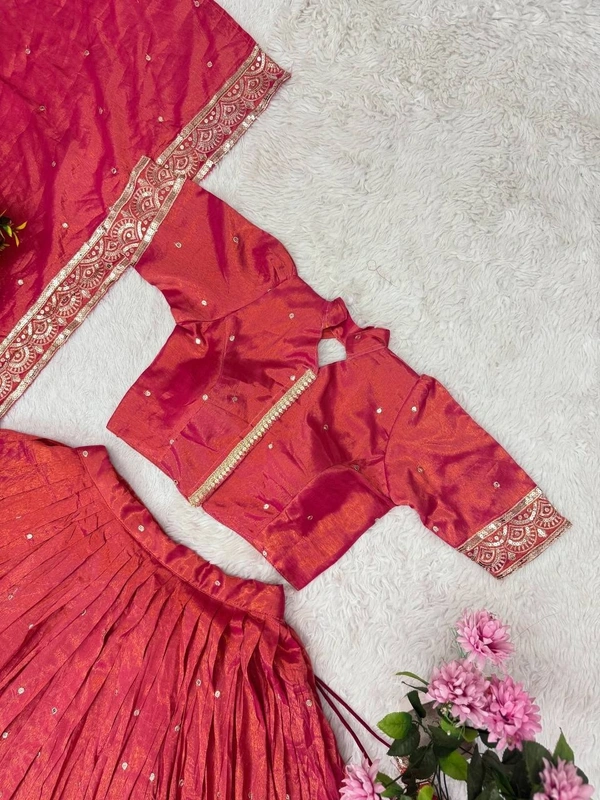 Azorte Fashion Pongal Special Soft Tissue Silk Lehenga with Sequins Embroidery – Festive Elegance - Amaranth