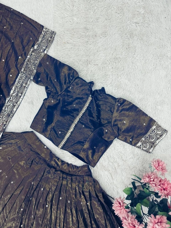 Azorte Fashion Pongal Special Soft Tissue Silk Lehenga with Sequins Embroidery – Festive Elegance - Storm Gray