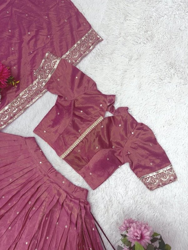 Azorte Fashion Pongal Special Soft Tissue Silk Lehenga with Sequins Embroidery – Festive Elegance - Turkish Rose