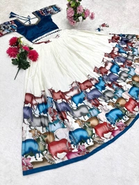 Azorte Fashion Designer Kalamkari Printed Lehenga Choli with Maggam Neck Hand Work – Trendy & Elegant - L