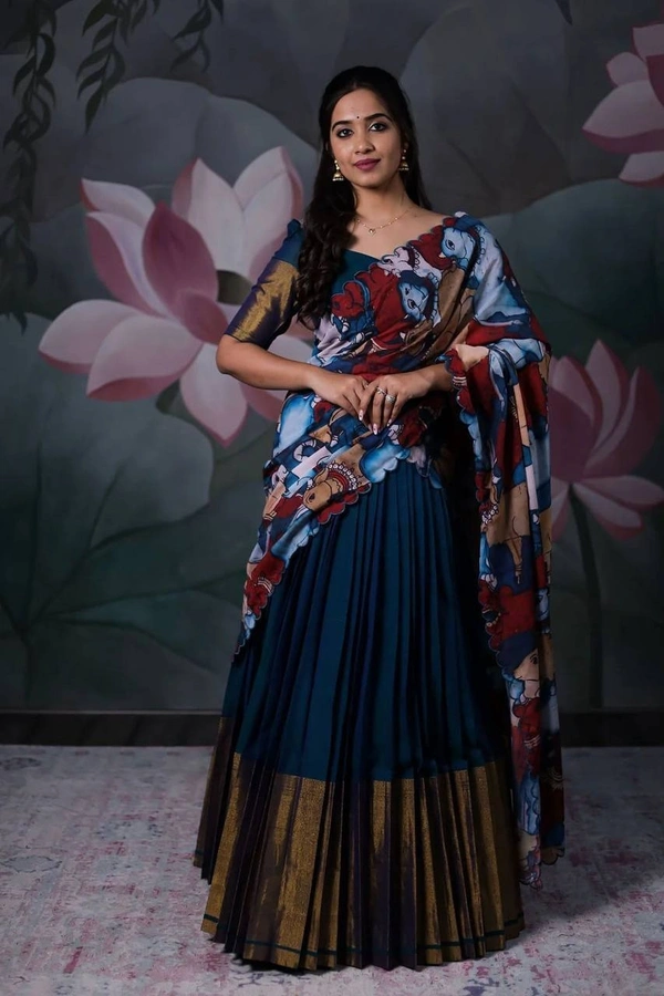 Azorte Fashion Trending Soft Cotton Lehenga with Kalamkari Dupatta – Elegant & Stylish