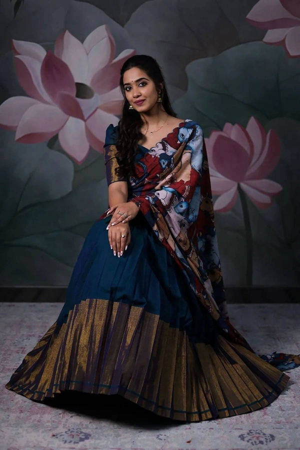 Azorte Fashion Trending Soft Cotton Lehenga with Kalamkari Dupatta – Elegant & Stylish