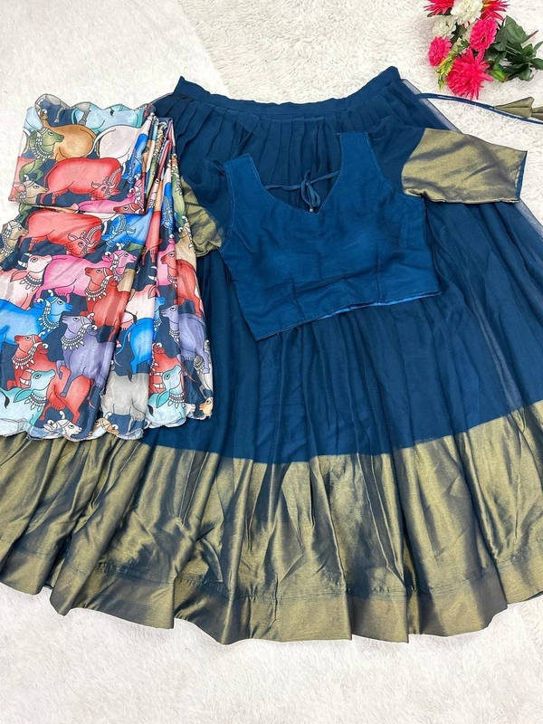 Azorte Fashion Trending Soft Cotton Lehenga with Kalamkari Dupatta – Elegant & Stylish