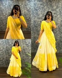 Azorte Fashion Trending Shibori Print Lehenga Choli with Sequins Embroidered Blouse – Elegant & Stylish - Yellow Sea