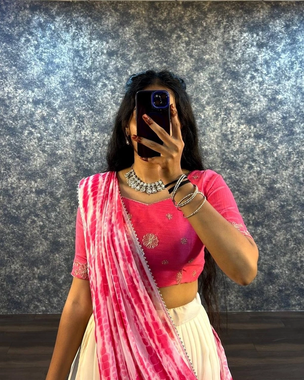 Azorte Fashion Trending Shibori Print Lehenga Choli with Sequins Embroidered Blouse – Elegant & Stylish - Radical Red