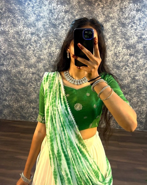 Azorte Fashion Trending Shibori Print Lehenga Choli with Sequins Embroidered Blouse – Elegant & Stylish - Dell