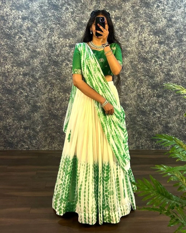 Azorte Fashion Trending Shibori Print Lehenga Choli with Sequins Embroidered Blouse – Elegant & Stylish - Dell