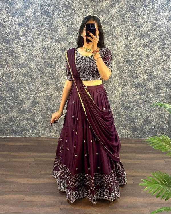 Azorte Fashion Trending Star Georgette Sequins Embroidered Lehenga Choli – Perfect for Weddings & Festivals - Lotus