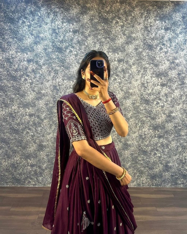 Azorte Fashion Trending Star Georgette Sequins Embroidered Lehenga Choli – Perfect for Weddings & Festivals - Lotus