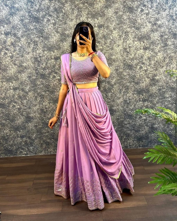Azorte Fashion Trending Star Georgette Sequins Embroidered Lehenga Choli – Perfect for Weddings & Festivals - Can Can