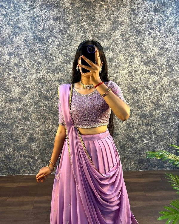 Azorte Fashion Trending Star Georgette Sequins Embroidered Lehenga Choli – Perfect for Weddings & Festivals - Can Can
