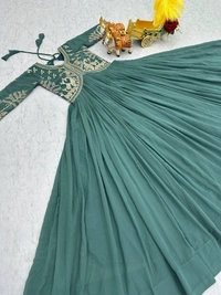 Azorte Fashion New Festival Special Heavy Sequins Work Fox Georgette Long Gown – Fully Stitched - Juniper, XXL