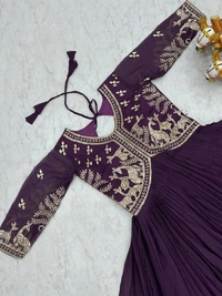Azorte Fashion New Festival Special Heavy Sequins Work Fox Georgette Long Gown – Fully Stitched - Crater Brown, L