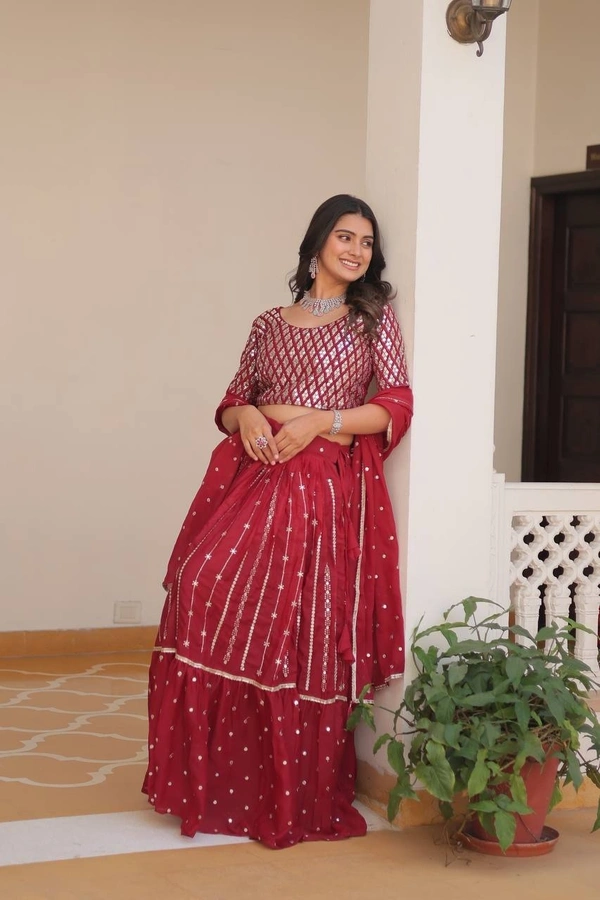 Azorte Fashion Wedding Lehenga Choli – Heavy Embroidery 7mm Sequins Work - Cardinal, XXL (44)