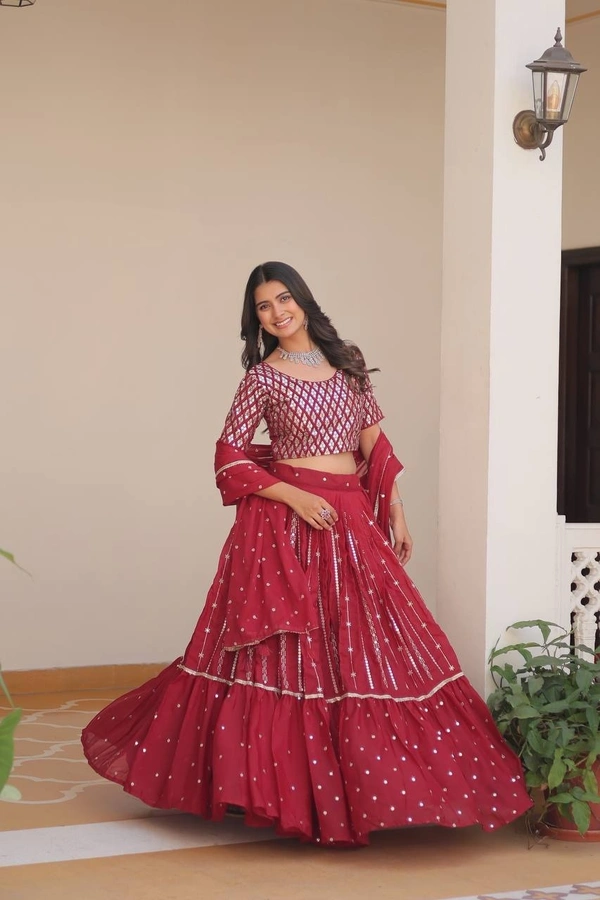 Azorte Fashion Wedding Lehenga Choli – Heavy Embroidery 7mm Sequins Work - Cardinal, XXL (44)