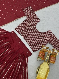 Azorte Fashion Wedding Lehenga Choli – Heavy Embroidery 7mm Sequins Work - Cardinal, XXL (44)