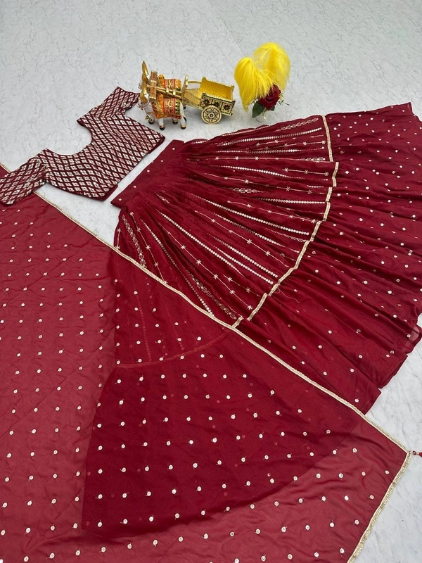 Azorte Fashion Wedding Lehenga Choli – Heavy Embroidery 7mm Sequins Work - Cardinal, XXL (44)