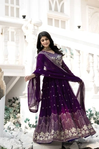 Azorte Fashion New Wedding Heavy Embroidery Sequins Work Fox Georgette Lehenga Choli – Fully Stitched - Honey Flower, L