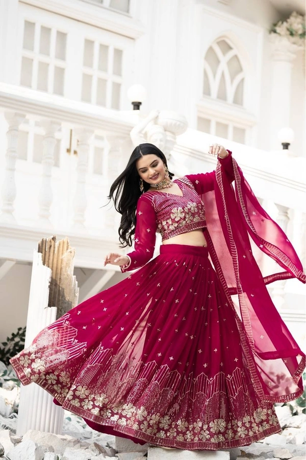 Azorte Fashion New Wedding Heavy Embroidery Sequins Work Fox Georgette Lehenga Choli – Fully Stitched - Paprika, XL