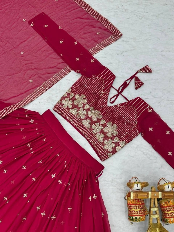 Azorte Fashion New Wedding Heavy Embroidery Sequins Work Fox Georgette Lehenga Choli – Fully Stitched - Paprika, XL
