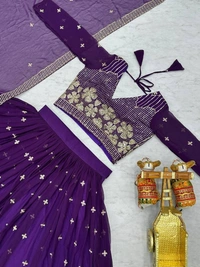 Azorte Fashion New Wedding Heavy Embroidery Sequins Work Fox Georgette Lehenga Choli – Fully Stitched - Honey Flower, L