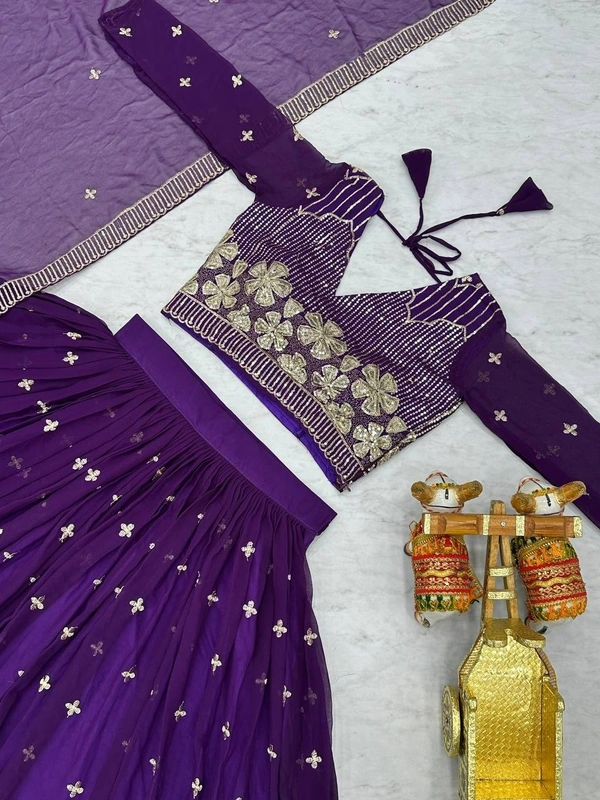 Azorte Fashion New Wedding Heavy Embroidery Sequins Work Fox Georgette Lehenga Choli – Fully Stitched - Honey Flower, L