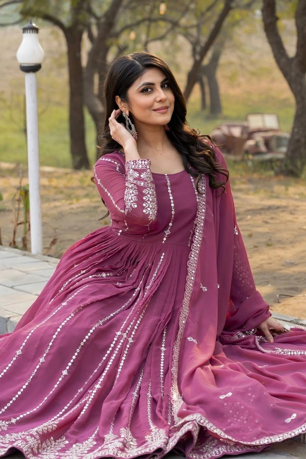 Azorte Fashion New Festival Special Heavy Sequins Work Fox Georgette Long Gown with Dupatta – Fully Stitched - Camelot, XL