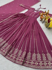 Azorte Fashion New Festival Special Heavy Sequins Work Fox Georgette Long Gown with Dupatta – Fully Stitched - Camelot, XL