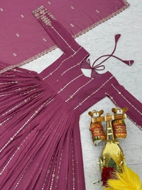 Azorte Fashion New Festival Special Heavy Sequins Work Fox Georgette Long Gown with Dupatta – Fully Stitched - Camelot, XL
