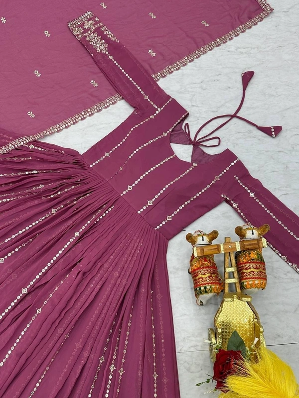 Azorte Fashion New Festival Special Heavy Sequins Work Fox Georgette Long Gown with Dupatta – Fully Stitched - Camelot, XL