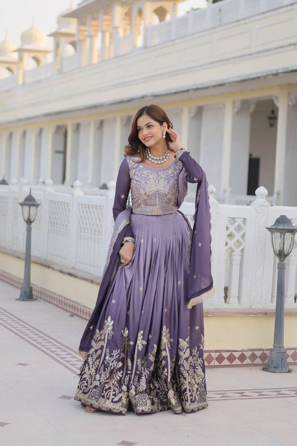 Azorte Fashion New Launch: Elegant Embroidered 3mm Sequins Work Wedding Lehenga Choli – Fully Stitched - Shady Lady, L