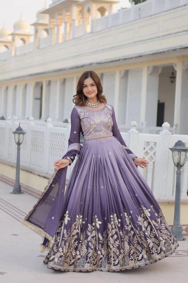 Azorte Fashion New Launch: Elegant Embroidered 3mm Sequins Work Wedding Lehenga Choli – Fully Stitched - Shady Lady, L