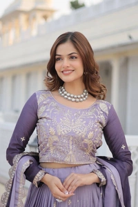 Azorte Fashion New Launch: Elegant Embroidered 3mm Sequins Work Wedding Lehenga Choli – Fully Stitched - Shady Lady, L