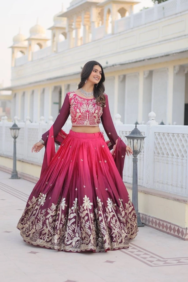 Azorte Fashion New Launch: Elegant Embroidered 3mm Sequins Work Wedding Lehenga Choli – Fully Stitched - Maroon Flush, M