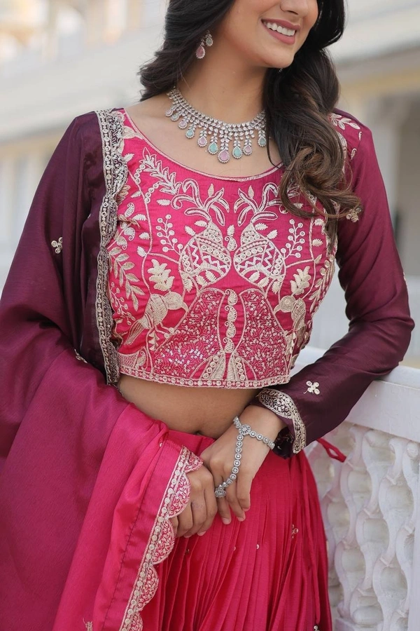 Azorte Fashion New Launch: Elegant Embroidered 3mm Sequins Work Wedding Lehenga Choli – Fully Stitched - Maroon Flush, M