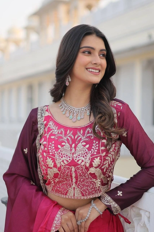 Azorte Fashion New Launch: Elegant Embroidered 3mm Sequins Work Wedding Lehenga Choli – Fully Stitched - Maroon Flush, M