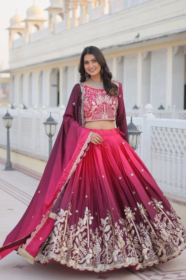Azorte Fashion New Launch: Elegant Embroidered 3mm Sequins Work Wedding Lehenga Choli – Fully Stitched - Maroon Flush, M