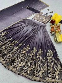Azorte Fashion New Launch: Elegant Embroidered 3mm Sequins Work Wedding Lehenga Choli – Fully Stitched - Shady Lady, L