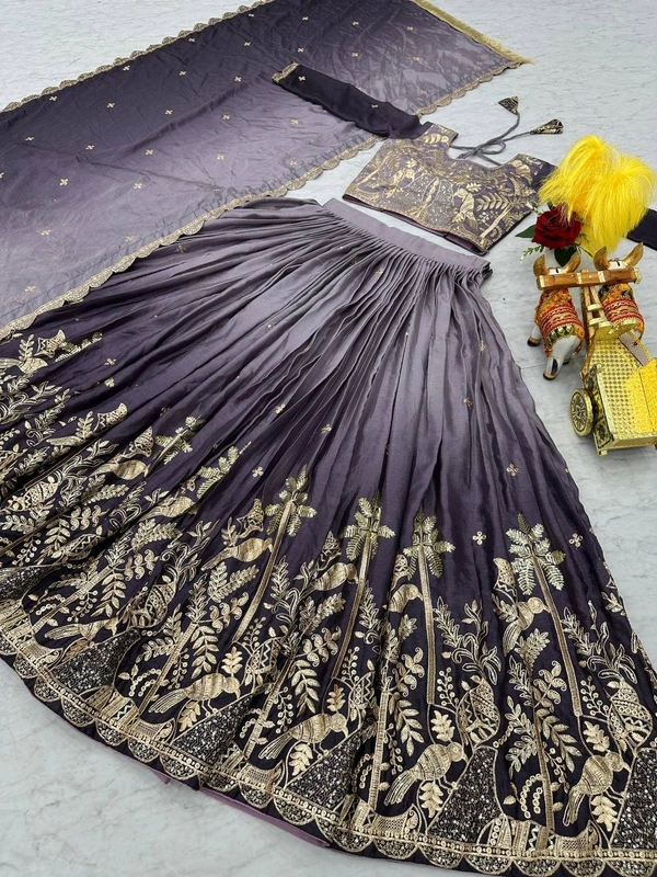 Azorte Fashion New Launch: Elegant Embroidered 3mm Sequins Work Wedding Lehenga Choli – Fully Stitched - Shady Lady, L
