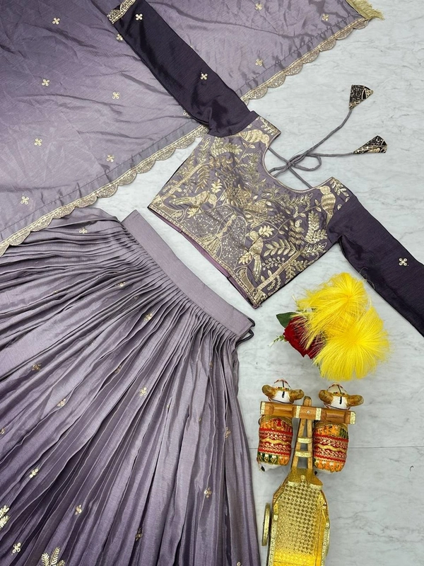 Azorte Fashion New Launch: Elegant Embroidered 3mm Sequins Work Wedding Lehenga Choli – Fully Stitched - Shady Lady, L